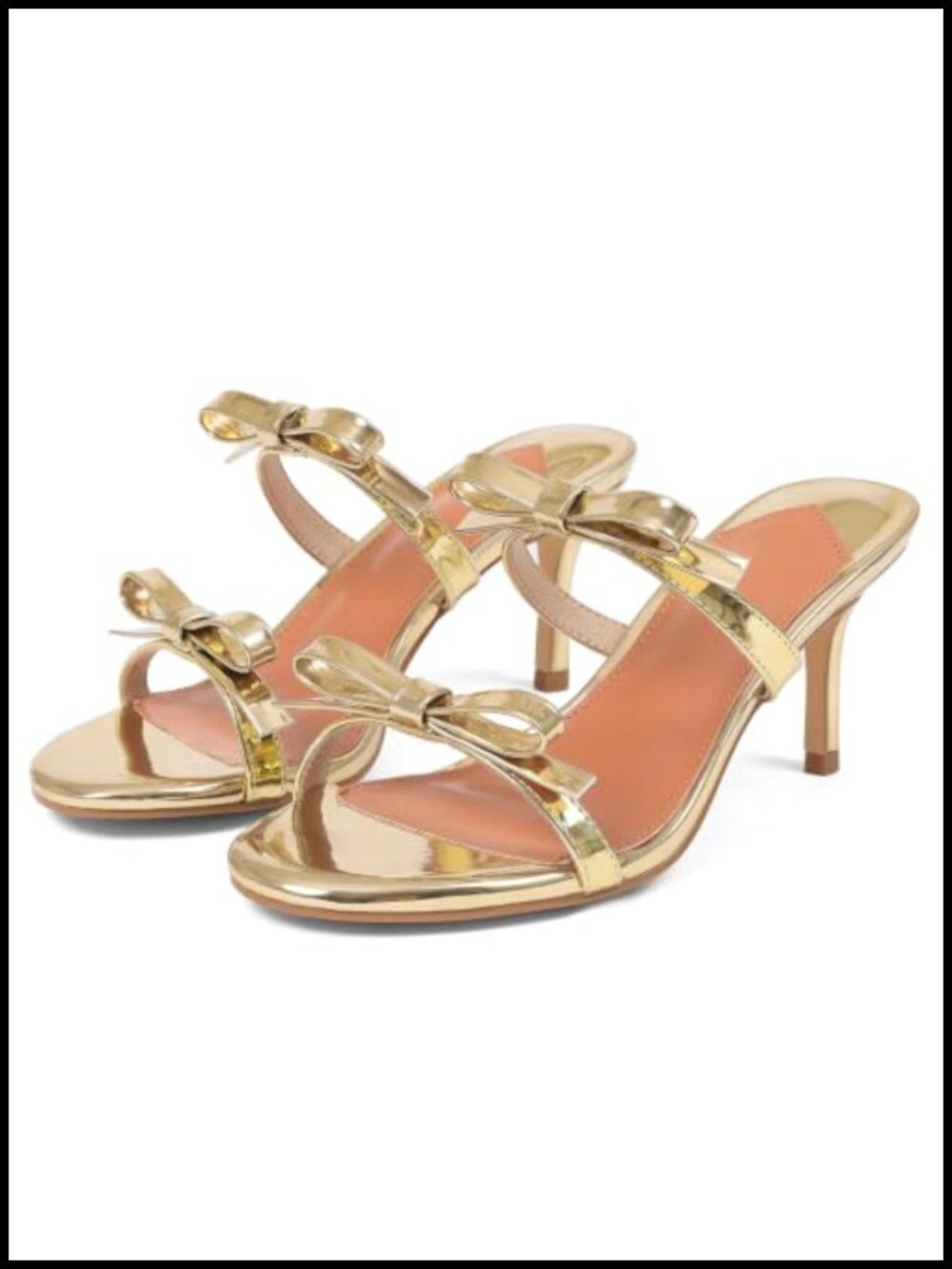 Kitten Heel Strappy Sandals 2.9 Inch Bow Slip On Dressy Shoes Faux Leather